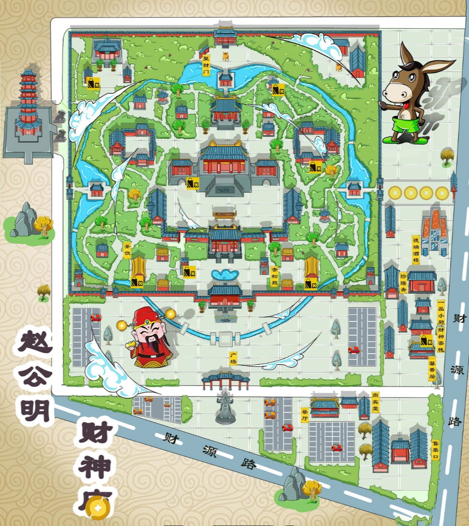三门峡寺庙类手绘地图