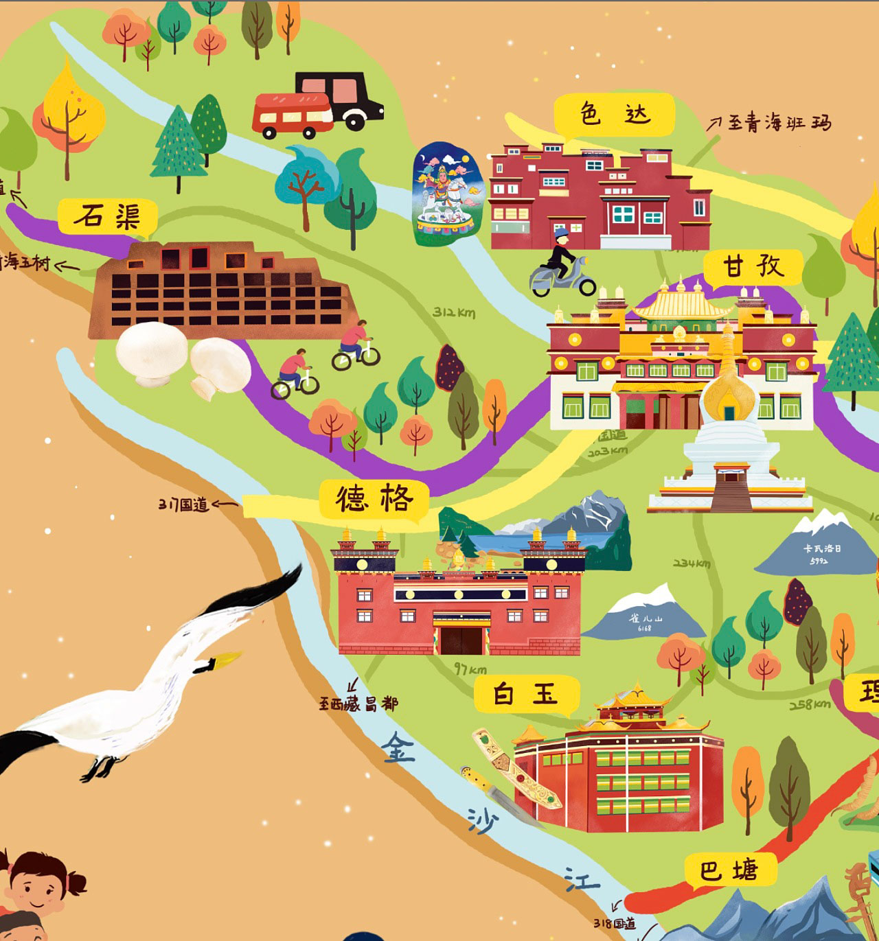 三门峡手绘地图景区的文化宝库